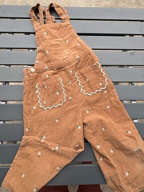 Zara girls floral embroidered overalls